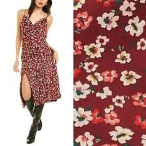 BCBGeneration Cowl Neck Ruched Slip Dress Midi Floral Print size Small - Picture 1 of 8